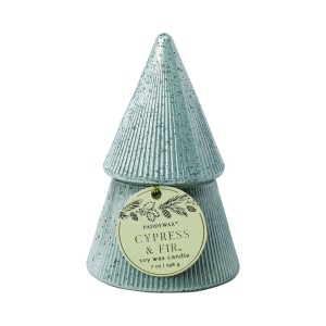 CFST0703EU Cypress and Fir 198g White Stacked Tree Candle Paddywax